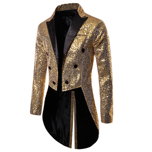 Costumes de scène pour hommes en gros : Vestes de costume queue de pie à sequins dorés pour soirées et spectacles - Product Image 1