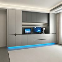 Buffet moderne pour restaurant, armoire de rangement mate avec bande lumineuse LED bleue pour salon, meubles de maison