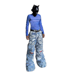 DIZNEW Hombre Denim Jeans Vendedor Venta al por mayor de alta calidad de pierna ancha Patchwork Jeans Y2k Moda Crazy Jeans para hombres - Product Image 1