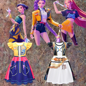 Costume da Cacciatrice di Demoni per Bambine, Stampa 3D Cartoon, Vestito Cosplay Rumi con Maniche a Volant, Abbigliamento per Halloween e Danza, 4-10 Anni - Product Image 2