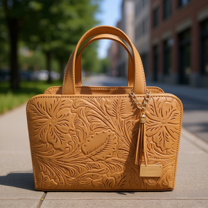 Bolso de Mano Tipo Satchel de Cuero PU con Estampado Floral para Mujer, Color Camel, Gran Capacidad, Uso Diario, Estilo Elegante, Marca Fana Patricia - Product Image 2