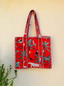 Bolso de mano indio con estampado de bloques de algodón acolchado hecho a mano, bolso de compras grande Reversible a la moda para mujer - Product Image 5