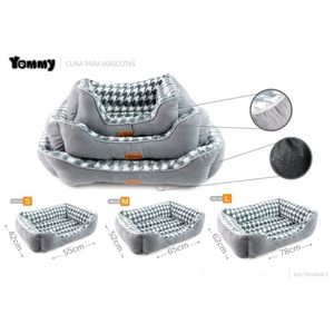 Set di Tre Lettini per Animali Domestici Grigi con Design a Rete e Motivo a Mille Uccelli, con Nido Quadrato in Pelo di Coniglio - Product Image 1