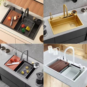 OEM Black Friday Hot Deals Grifos de fregadero de cocina de acero inoxidable hechos a mano Cascada de boca ancha Lavabo oculto Nano Undermount - Product Image 6