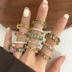 FOXI venta al por mayor no deslustre colorido 925 joyería de plata rectángulo Irregular zirconia cúbica 925 anillos de plata esterlina para las mujeres