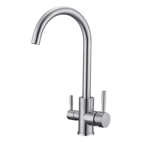 Robinets de robinet d'évier de cuisine en laiton chaud et froid robinet d'eau simple à 3 voies double finition en acier inoxydable en céramique Design moderne vente d'usine