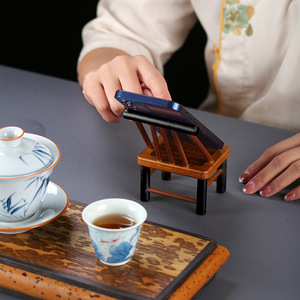 Mini Chinese Style Chair Desktop Ornament Handmade Bamboo Woven Living Room Tea Room Decor Collectible Phone Stand - Product Image 4