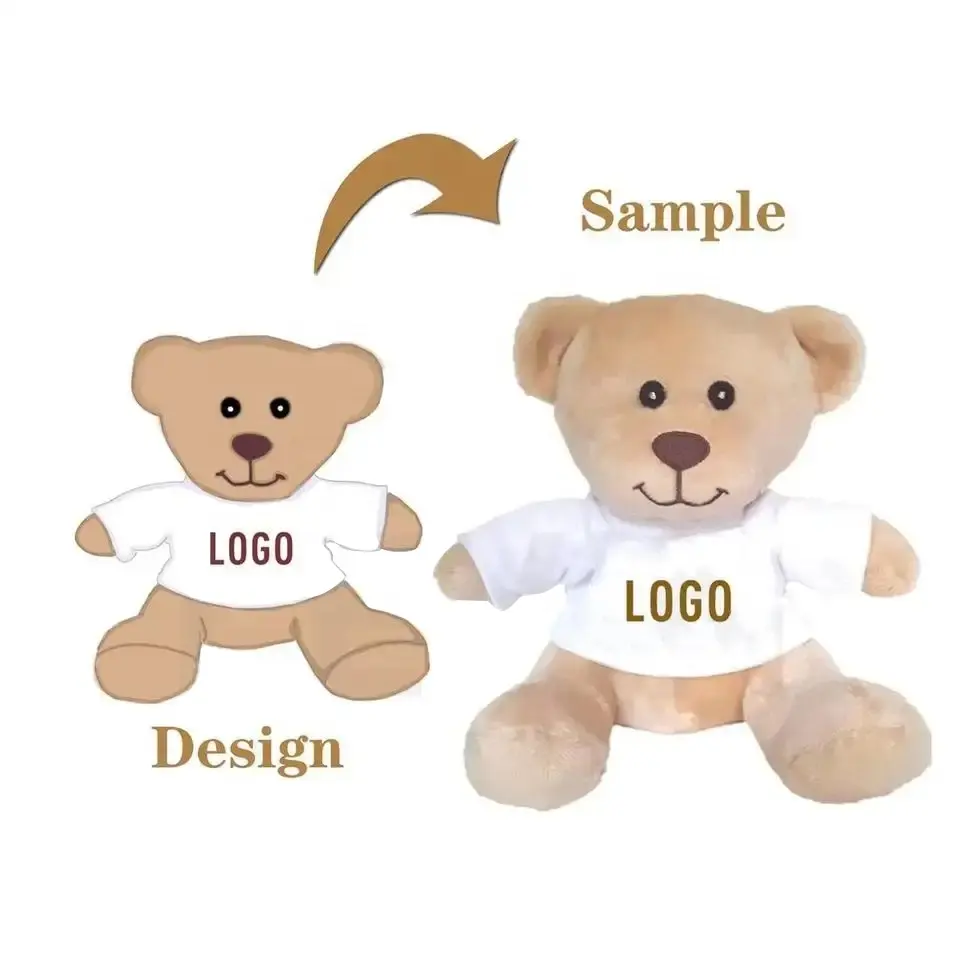 Oso de peluche al por mayor con logotipo personalizado ropa de marca al por mayor oso de peluche marrón juguete para regalos de chico