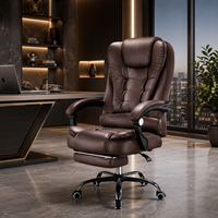 Chaise de bureau de direction ergonomique pivotante de luxe en cuir marron foncé avec repose-pieds