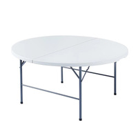 Table ronde pliante d'extérieur en plastique imperméable avec structure en acier robuste de 150 cm pour banquets, mariages, fêtes, jardins, hôtels
