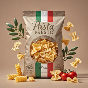 Emballage alimentaire personnalisé sac d'emballage en papier kraft thermoscellé étanche à l'humidité à fond plat pour pâtes spaghetti <span class=keywords><strong>Presto</strong></span> - Product Image 4