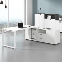 Ensemble bureau et chaise en bois en forme de L, simple et moderne, pour usage professionnel (dirigeant/président/général directeur), détachable et verrouillable