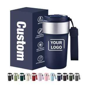 Vasos Personalizados de 17 oz al por Mayor para OEM/ODM, Taza de Café Azul de 500 ml con Tapa, Botella de Agua de Acero Inoxidable al Vacío para Viajes - Product Image 1