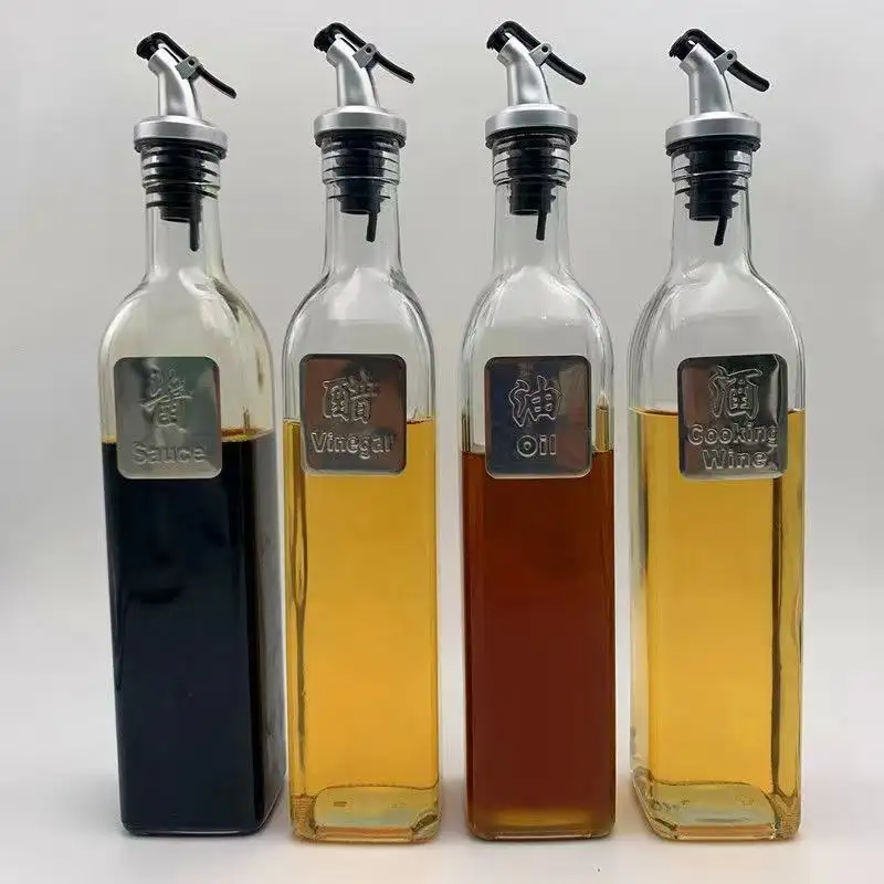 250ml 16 oz 500ml leere Küche quadratisches Essig glas Olivenöl flasche mit Aus gießer für Gewürz Sojasauce