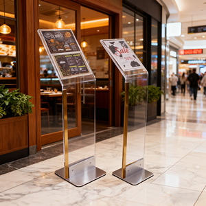 Exhibidor de Piso Acrílico Transparente, Suministro Directo de Fábrica, Precio de Marca, Menú, Marca de Agua, Cartel A3A4, Modelo Personalizable - Product Image 2