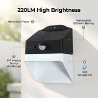 Lampe solaire murale extérieure super lumineuse 220LM avec capteur PIR et batterie remplaçable, design Panda breveté, pour jardin