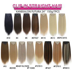 Extensions de cheveux synthétiques blondes à clips Julianna, très vendues, 24 pouces, 7 pièces, 16 clips, sans nœuds, résistantes à la chaleur, vente en gros - Product Image 4