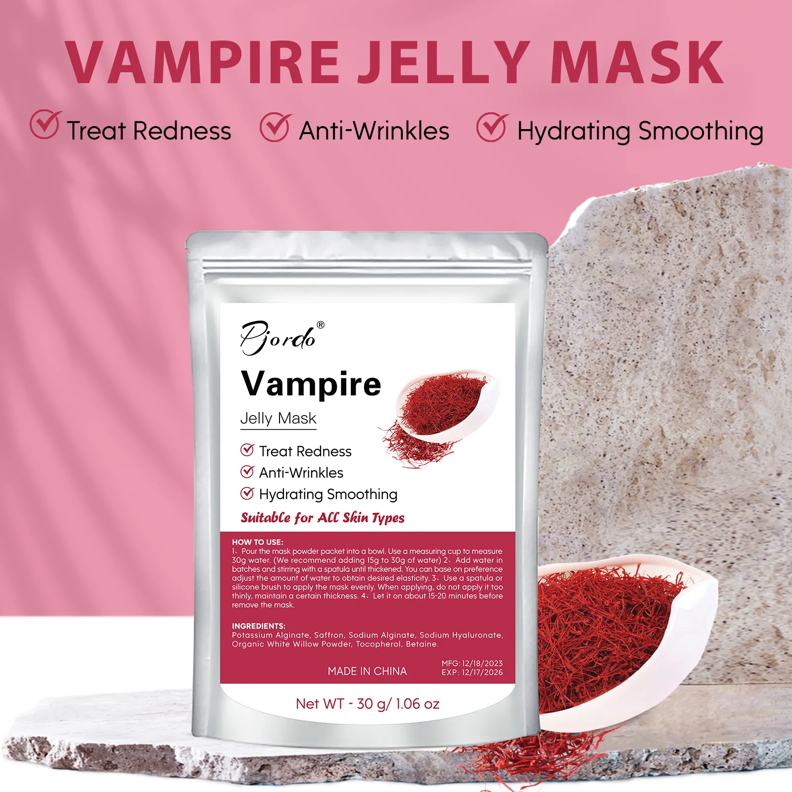 Máscara facial e corporal de marca própria ODM/OEM, máscara facial de gelatina de vampiro, produto anti-rugas para vermelhidão e tratamento facial