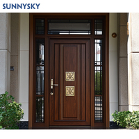 Portes intérieures en bois massif Sunnysky de haute qualité, personnalisées, classiques, insonorisées et étanches, design de porte simple en bois pour villa