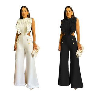 Nuevo Mono Formal de Yoga de Color Liso con Cuello Asimétrico, Cintura Alta, Holgado y Transpirable, con Volantes en la Cintura y Pantalones Largos de Pierna Ancha hasta el Tobillo con Diseño Calado - Product Image 1