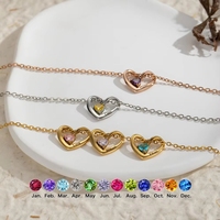 Collar de Acero Inoxidable con Colgante de Corazón Personalizado con Grabado de Múltiples Nombres y Piedra de Nacimiento, Certificado CE