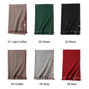 Luxury Elegant 100% Wool <b>Scarf</b> Soft Breathable Solid Shawl With Contrast Piping & Tassel Detail for Daily Wearing - Product Image 2