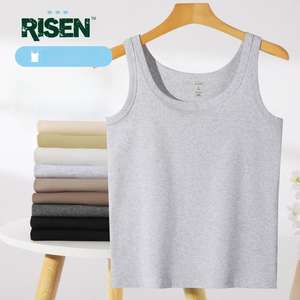 Fitness solide lâche équipage faux plaine col rond haut coton Spandex Boxy <span class=keywords><strong>Crop</strong></span> t-shirt Stringer femmes débardeur sans manches T-shirt - Product Image 4