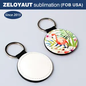 FOB USA Only ZELOYAUT Wholesales Shinny White Printing PU Leather Keychains In Stock Blanks Sublimation Keychain In Daily Life