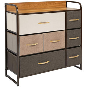 <span class=keywords><strong>Commode</strong></span> de Chambre Moderne à 7 Tiroirs avec Cadre en Acier, Plateau en Bois et Tiroirs en Tissu - Product Image 1