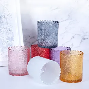 Wholesale Empty Lace Relief Aromatherapy 250ml Glass Candle Jar Glass Candle Making Vessels