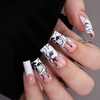 Xianxing Beauty ongles français toile d'araignée squelette fantôme visage long carré ongles à presser matériau ABS