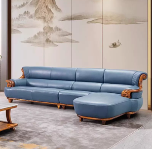 Ensemble de canapé sectionnel moderne en cuir véritable européen à trois places avec canapé lounge rembourré en éponge pour appartement ou hôtel - Product Image 4