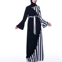 Mode phantasie einfache schwarz abaya designs polyester stoff streifen abaya mit neue modelle