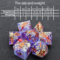 Ensemble de dés DND en résine artisanale, superbes dés polyédriques bleu violet fumée avec fleurs pour donjons et dragons RPG Game-N43