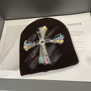 <b>Wool</b> Hat Women Black Cross Knitted Vintage Style Anti Pilling 12 Gg Autumn Winter Face Slimming Shade Cap - Product Image 4