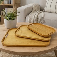 Plateau de service classique en bambou avec poignée métallique, écologique, plateau en bois poli pour café, thé, desserts, petit-déjeuner, fêtes - Logo gravé au laser