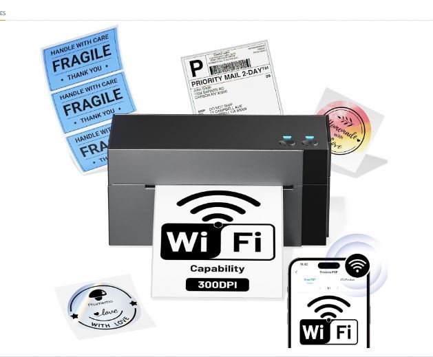 Phomemo PM-344-WF WiFi Shipping Label Printer 300DPI Wireless Thermal Label Printer for Small Business