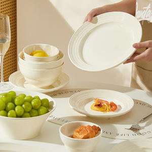 <strong>Cream</strong> Style High-Grade Beautiful Embossed Light Luxury Pottery Ceramic Dinnerware Sets with Cup Kit-Business <strong>Gift</strong> - Product Image 3