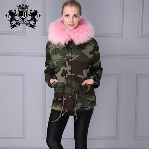 Janefur camuflaje Parka Collar de piel de mapache con capucha con forro de piel sintética de Parka - Product Image 3