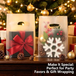 Sacs cadeaux en plastique transparent 6x8 pouces avec poignées découpées pour cadeaux de fête, bonbons et friandises - Product Image 5