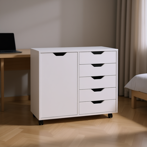 Organiseur de rangement Db Winsome Halifax blanc à 5 tiroirs, unité de rangement moderne en bois, solution d'organisation pour la maison et le bureau - Product Image 2