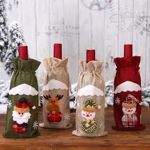 Bolsa de arpillera para decoraciones de fiesta de Navidad, bolsa de regalo de arpillera con Papá Noel, funda para botella de vino de Navidad