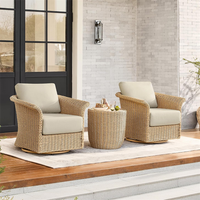 Ensemble de conversation en osier style bohème pour patio extérieur avec chaise pivotante et table d'appoint pour véranda et balcon