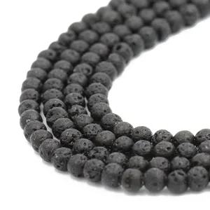 Factory Gemstone Black Lava Healing Stone Round Beads Rock Volcanic Lava Stone Bead 4mm 6mm 8mm 10mm 12mm For Jewelry Making