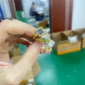 Tarnish Free Stainless Steel <b>Open</b> Cuff Adjustable Cz <b>Ring</b> PVD Gold Plated square Zircon Wedding <b>Ring</b> for Women - Product Image 4