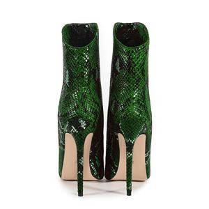<span class=keywords><strong>Bottines</strong></span> sexy à talons hauts et fins à motif <span class=keywords><strong>python</strong></span> à bout pointu et à bouche inclinée de style européen et américain - Product Image 2