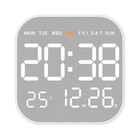 Horloge murale numérique LED à grands chiffres en plastique brossé, luminosité réglable, double alarme, affichage de la température et du calendrier, chambre à coucher, maison