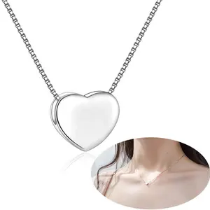 Sevimli 925 ayar gümüş kalp kolye kadınlar için kalp kolye 18 "kutu zinciri