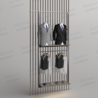 Étagère de présentation de haute qualité pour magasin, avec éclairage LED, pour vêtements, personnalisable, écologique, pour sol/plafond, usage commercial
