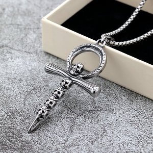 Stainless Steel Ankh Skull <b>Cross</b> Pendant For Men Necklace Gift Jewelry - Product Image 2
